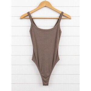 White Fox  Brown Square  Neck Tank Bodysuit in Medium